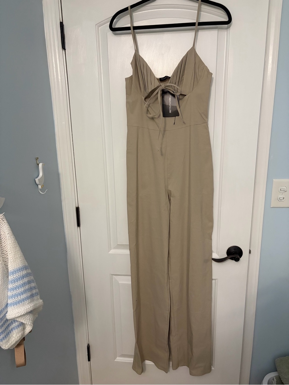 PrettyLittleThing Olive Tie-Front Wide-Leg Jumpsuit